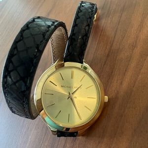 Michael Kors black and gold wraparound watch